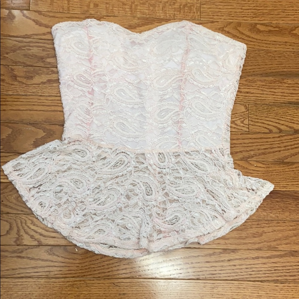 Pale Pink Strapless Lace Top